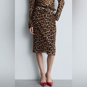 Mango Leopard Print Midi Skirt